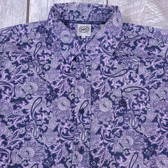 Cinch Shirt Mens Large Western Purple Paisley Button Long Sleeve Rodeo Top - Picture 1 of 6
